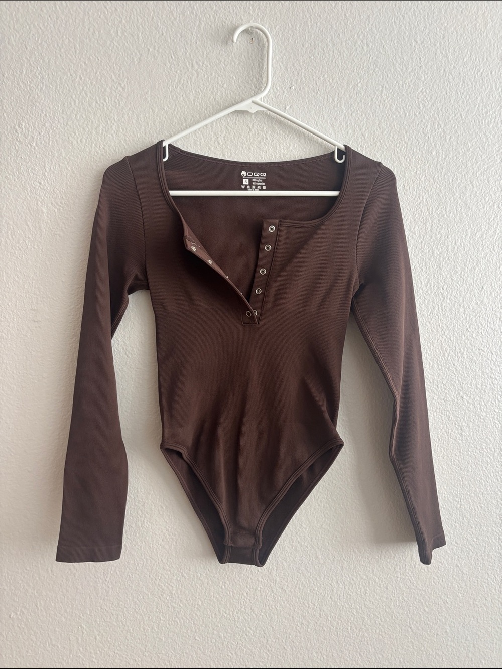 OQQ Snap-Front Long Sleeve One-Piece Bodysuit